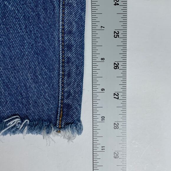 Levis 29 Premium Womens Straight Fit Jeans Raw Hem Medium Blue Distressed - Picture 9 of 10